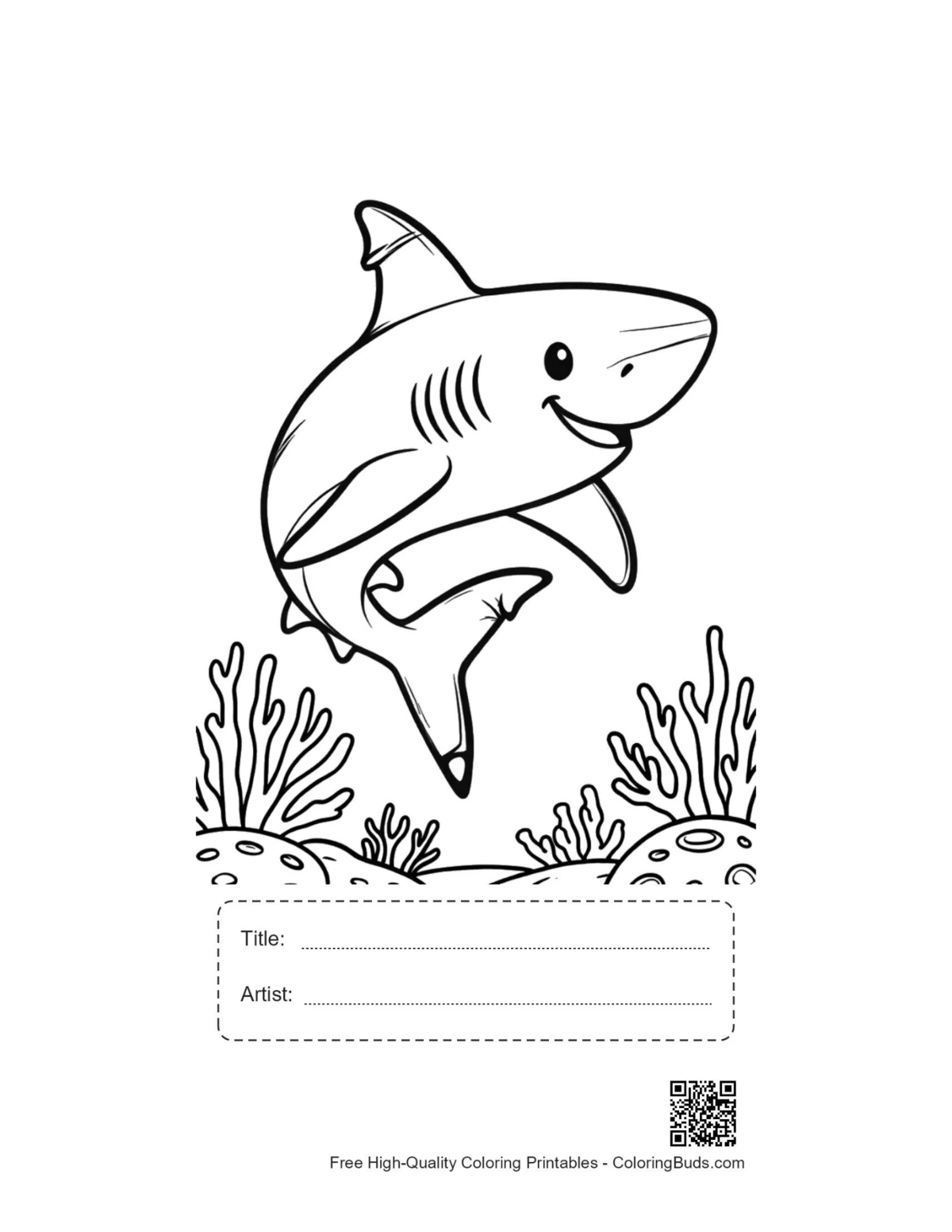 Great white shark party hat printable with title box