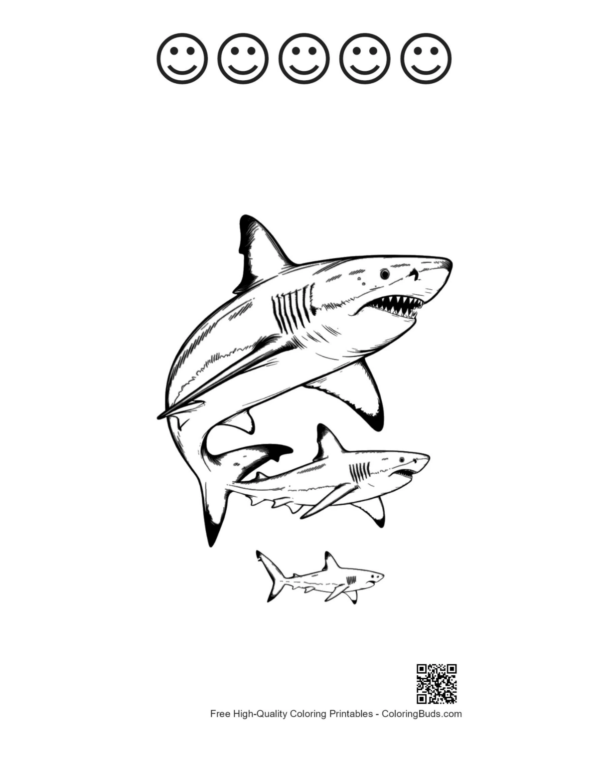 Leaping sharks with happy face outlines printable