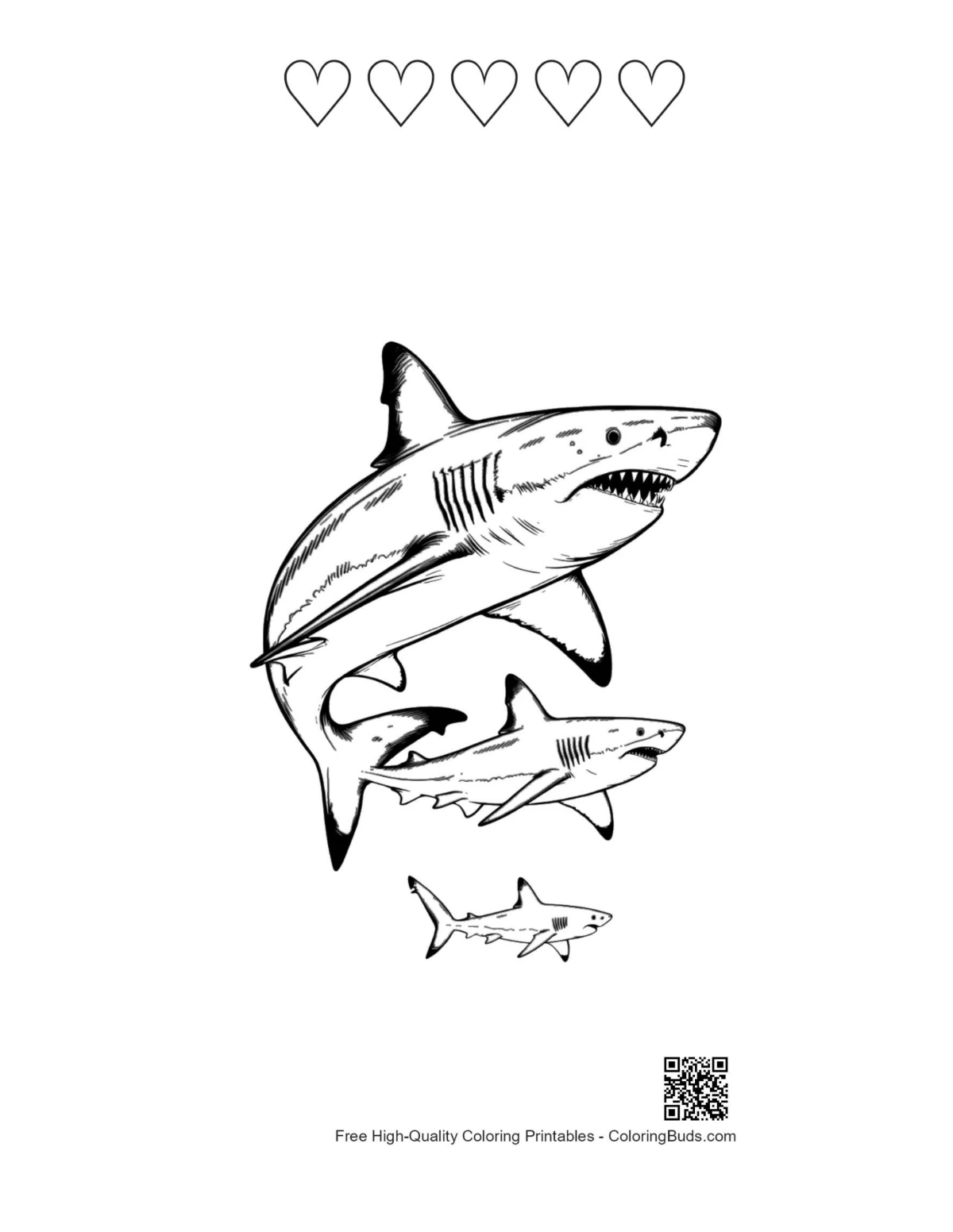 Sharks leaping printable featuring heart outlines
