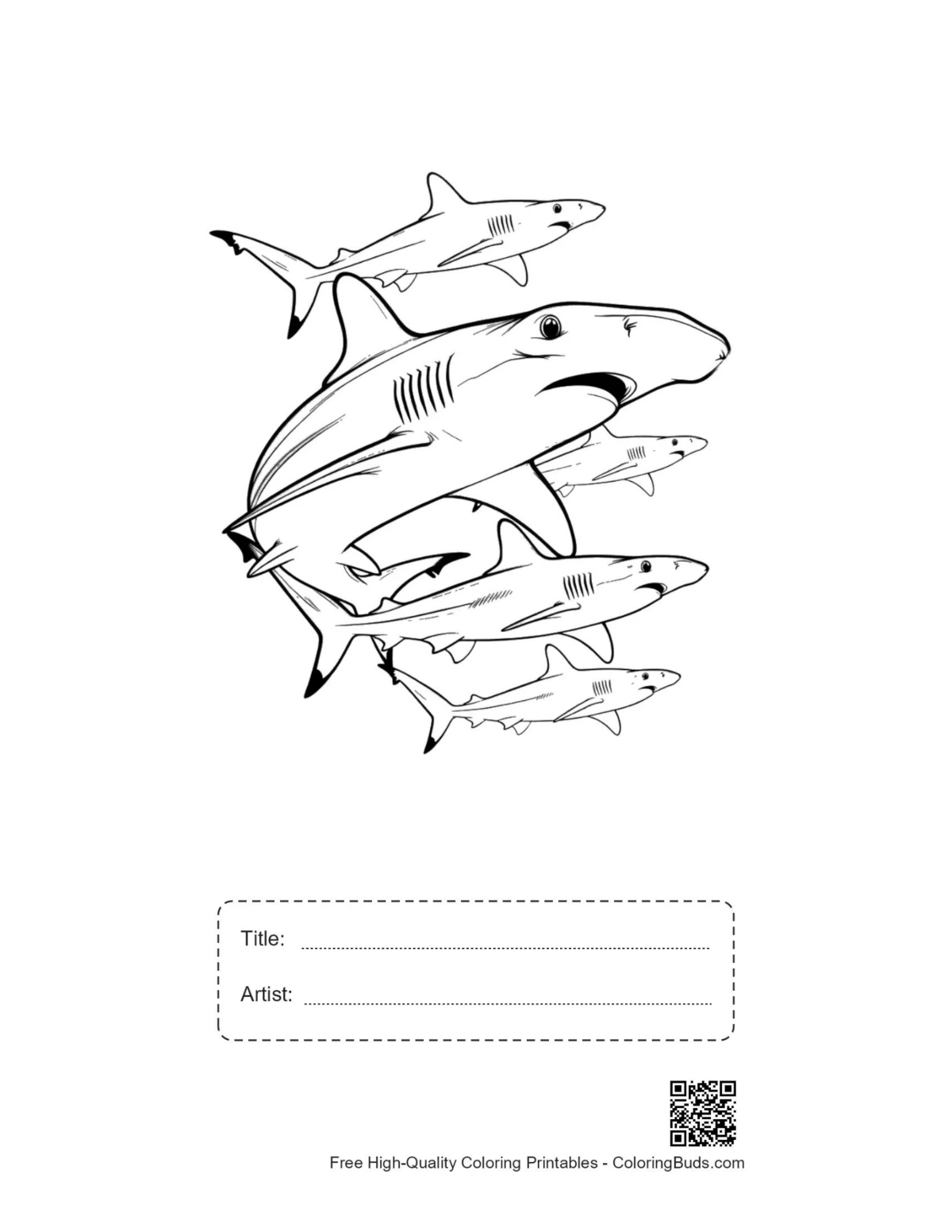 Hammerhead sharks printable with title artist box