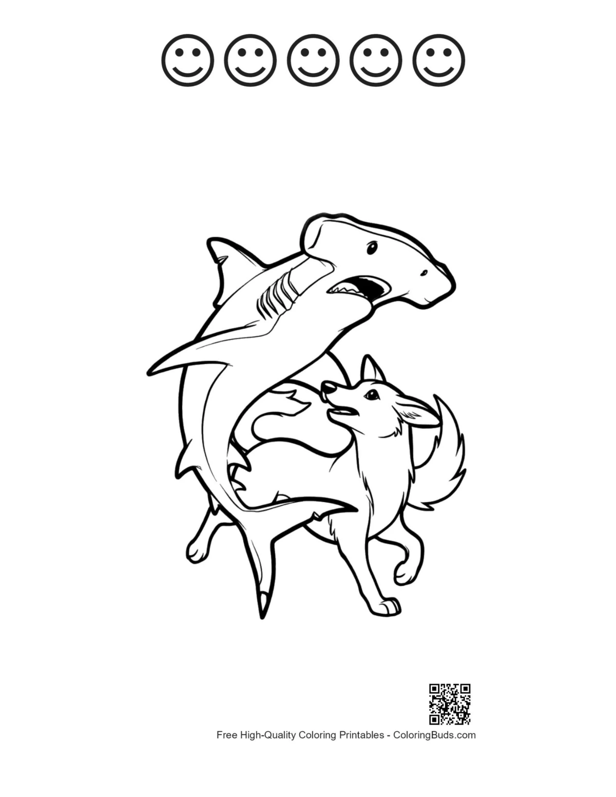 Hammerhead shark fox 5 happy face outline printable