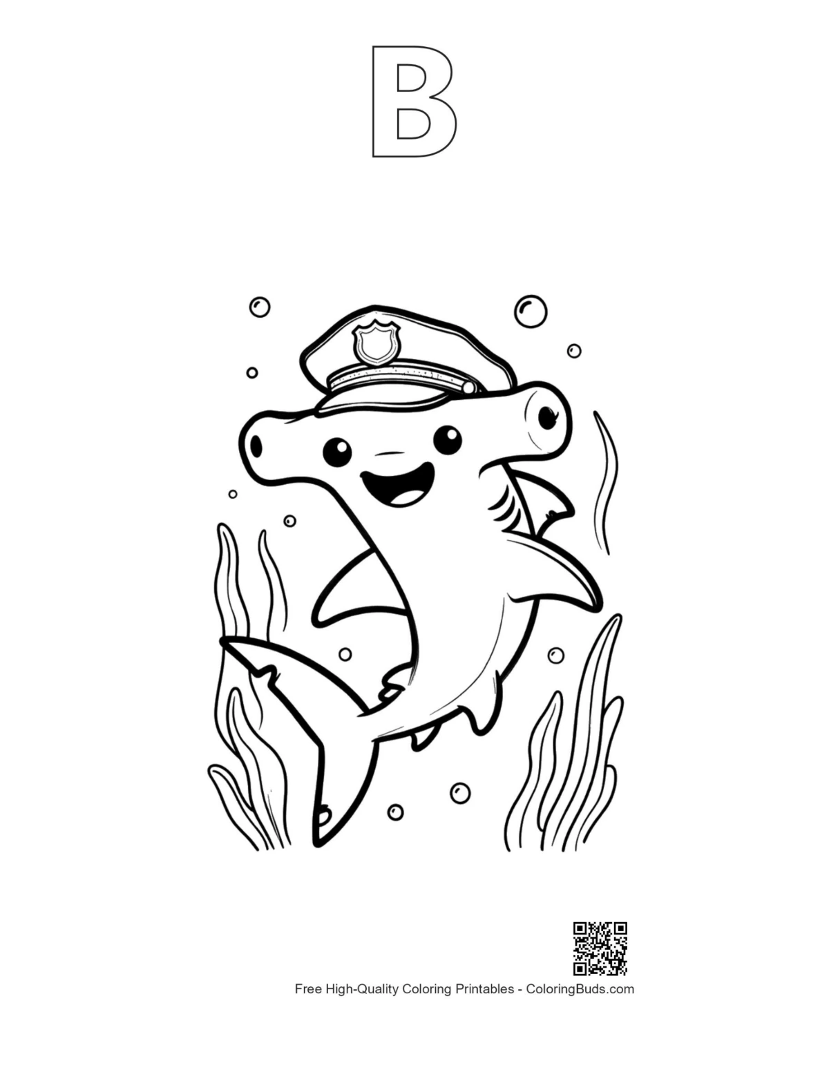 Hammerhead shark captain outline with alphabet B