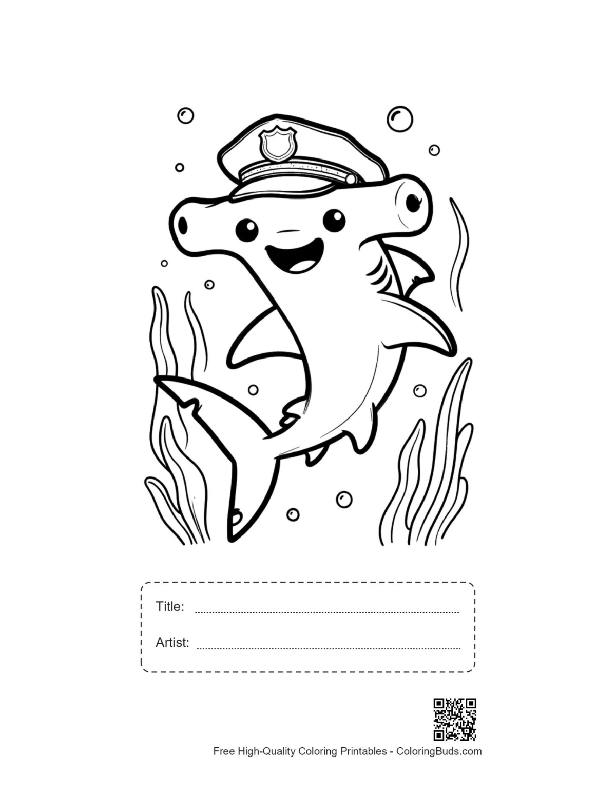 Hammerhead shark captain printable with title box
