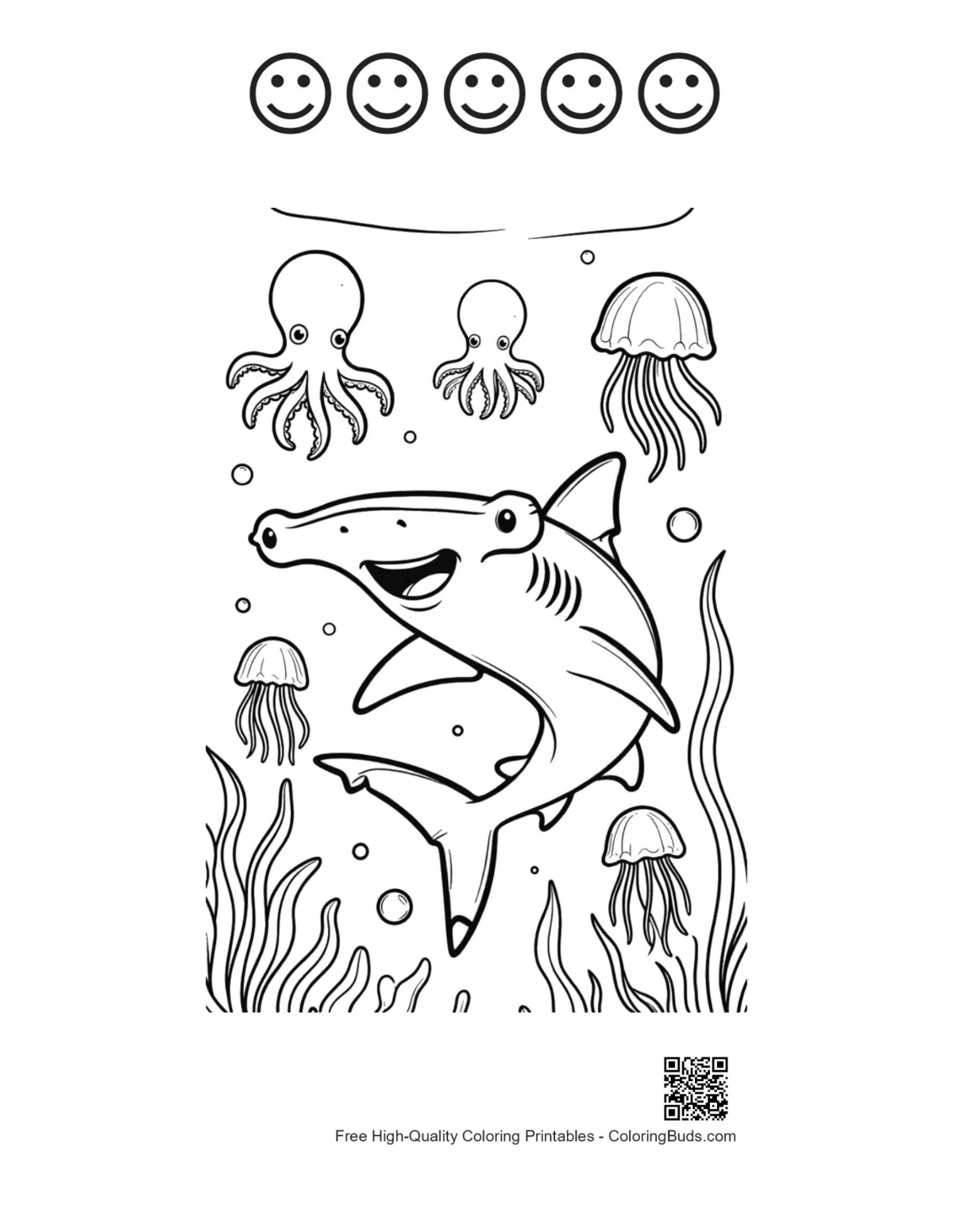Hammerhead shark garden printable 5 happy faces outline