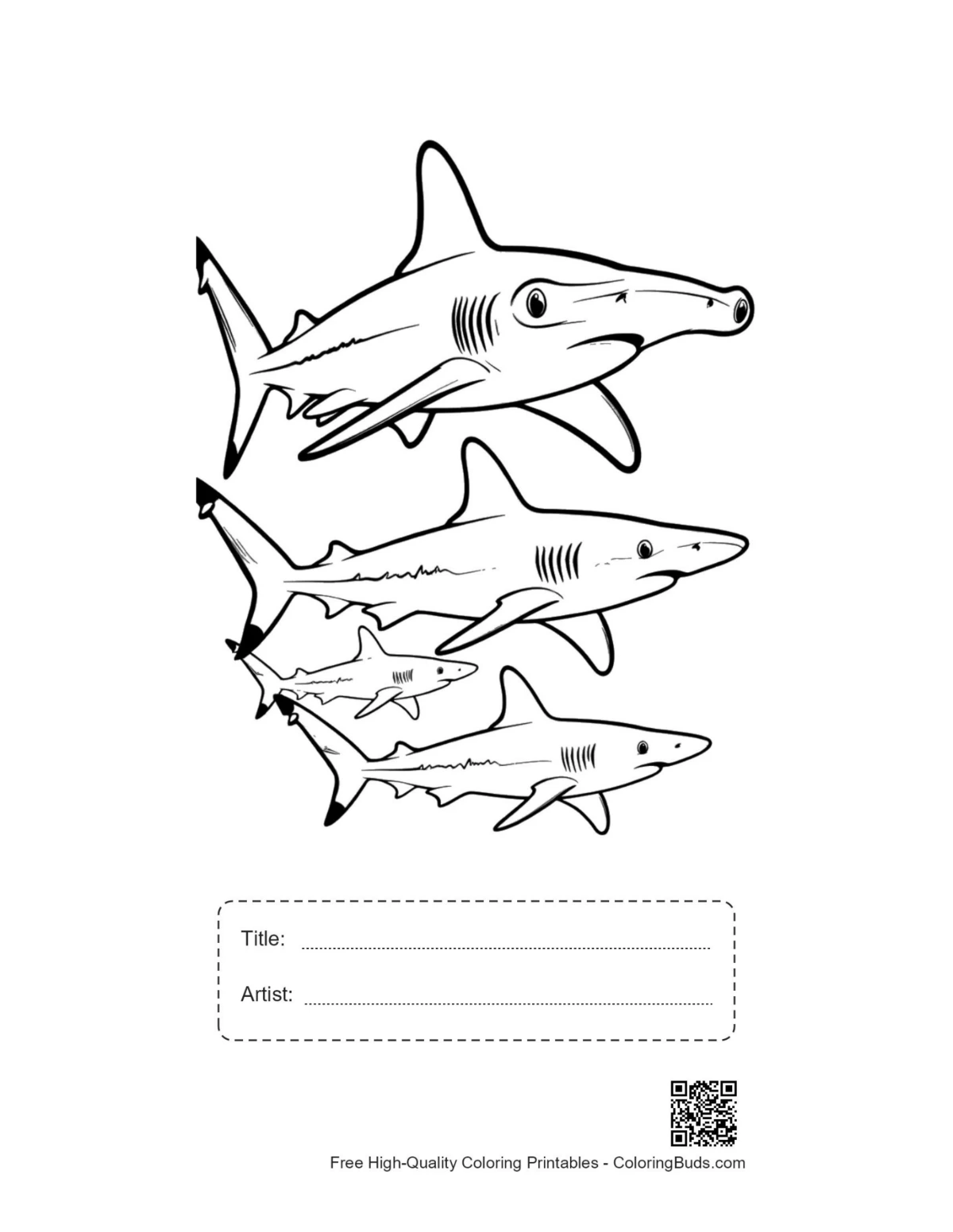 Printable hammerhead shark family with title box