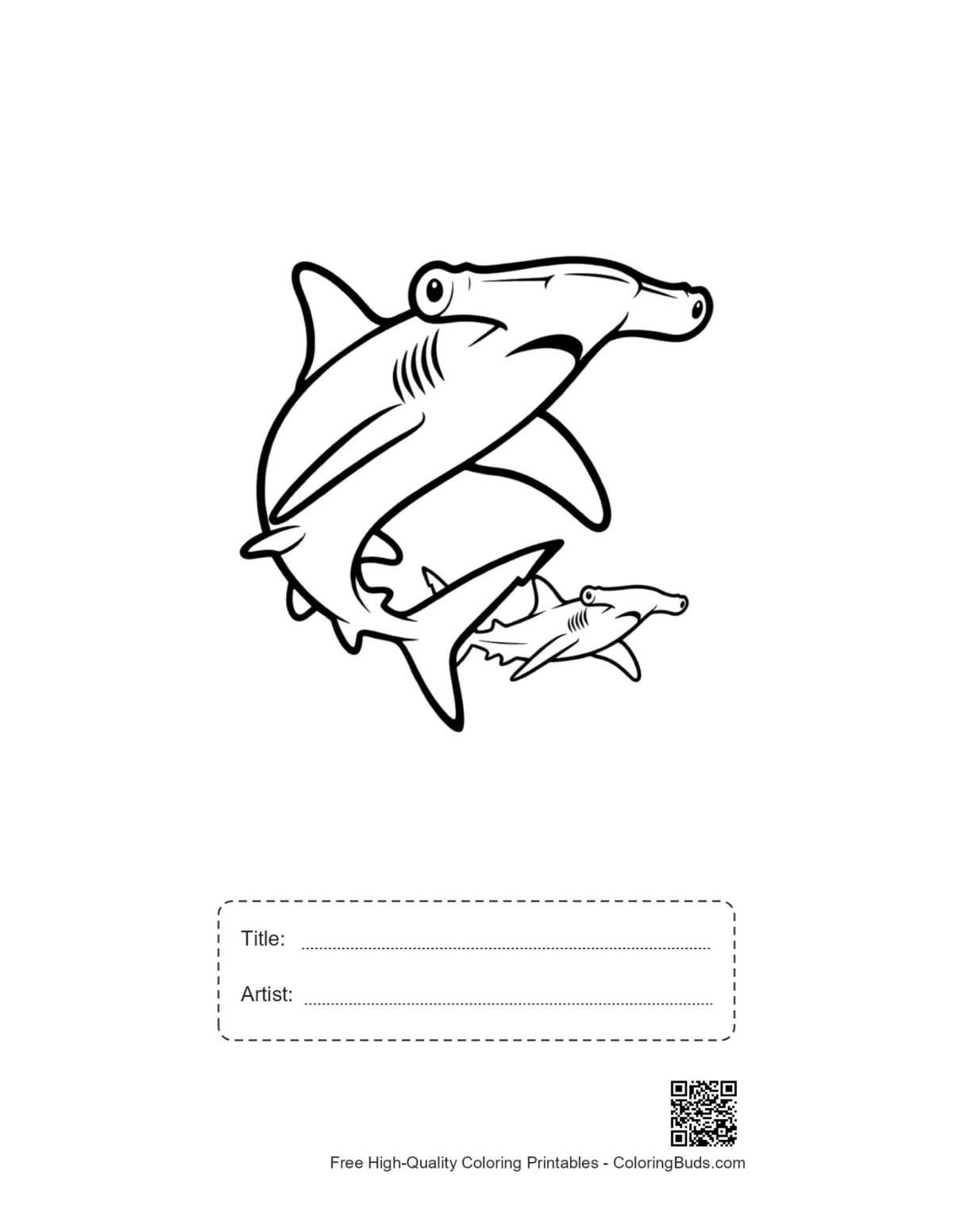 Printable hammerhead shark duo with title box