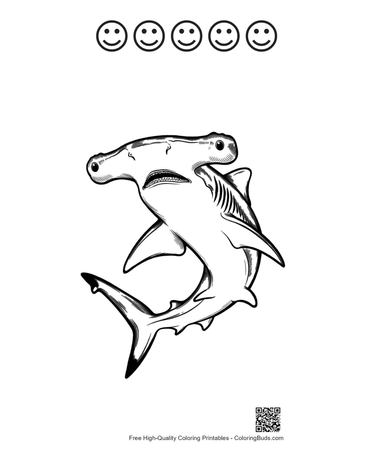 Hammerhead shark line art with happy faces