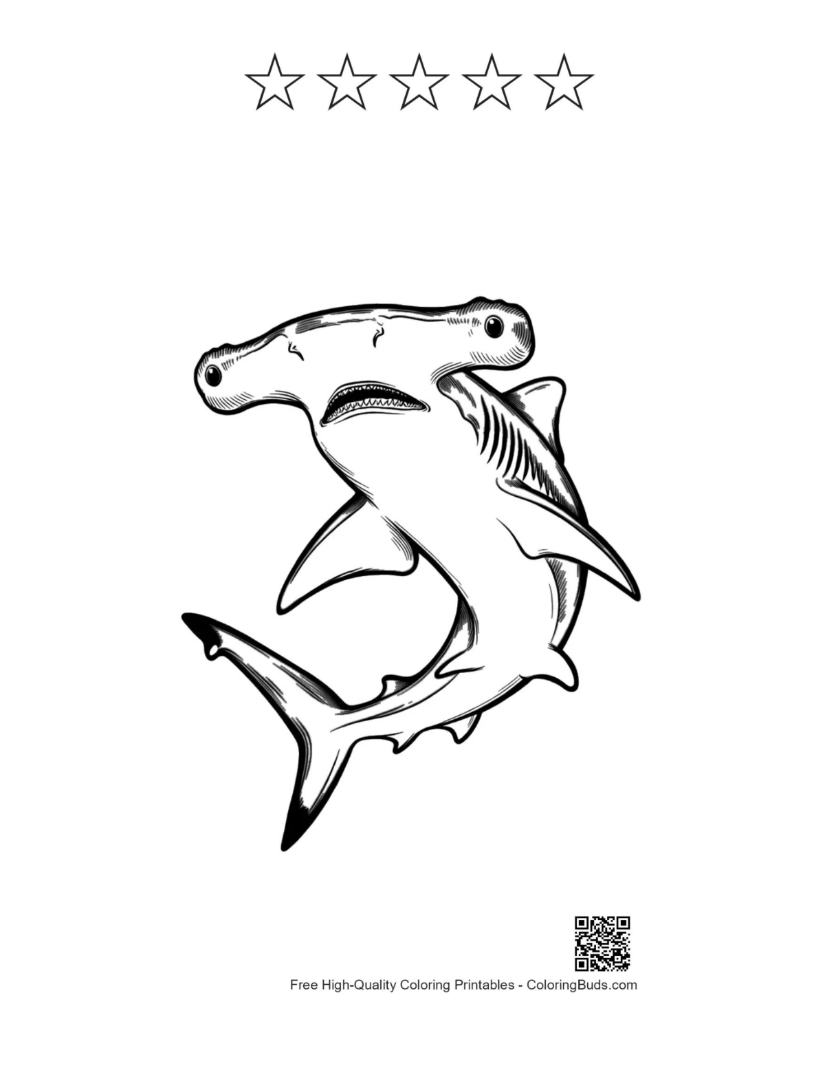 Hammerhead shark printable with star outlines