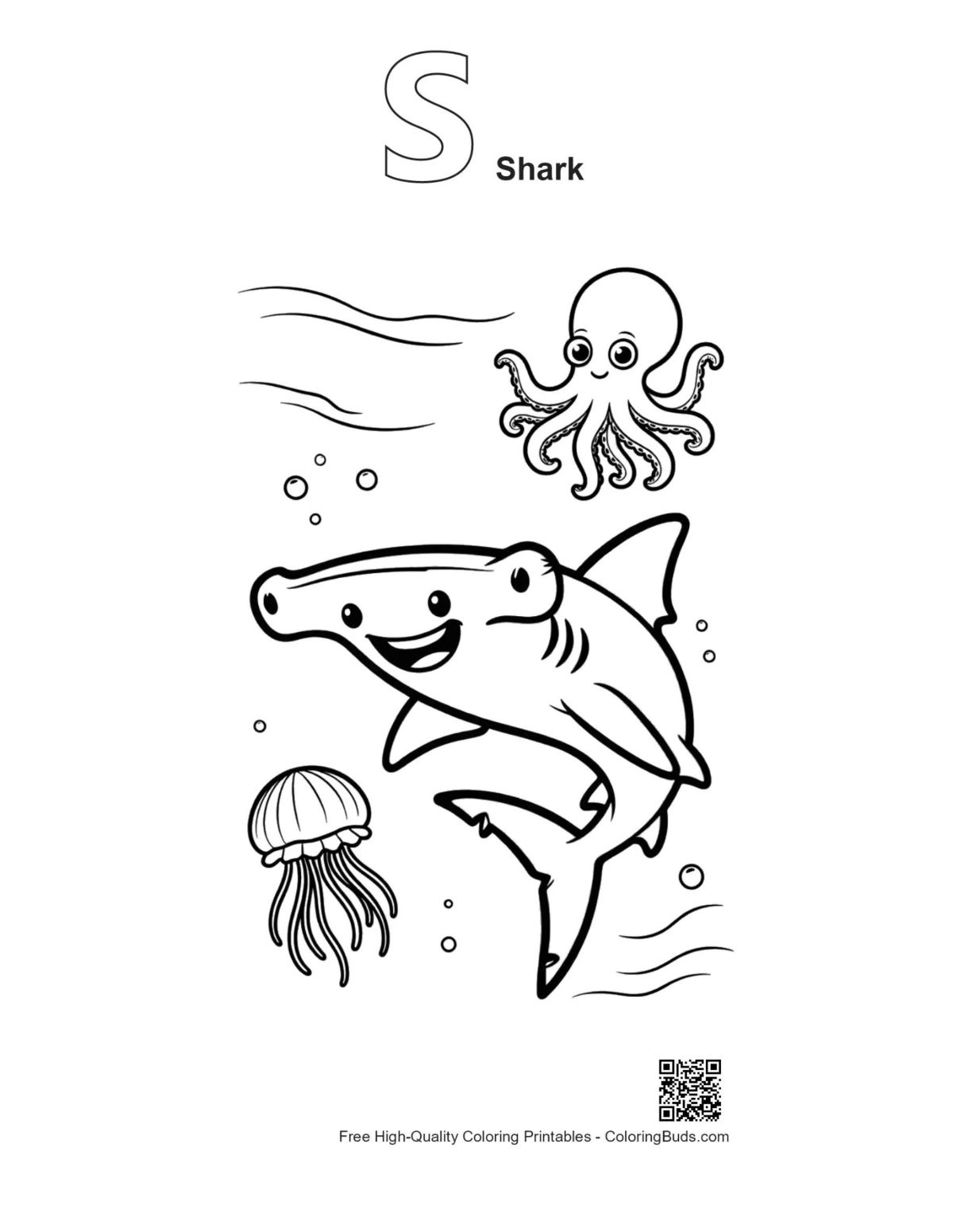 Hammerhead shark octopus outline with S alphabet