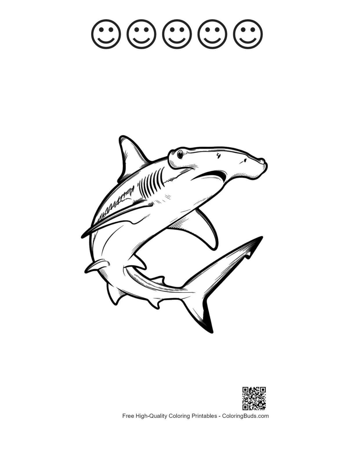 Hammerhead shark printable featuring five happy faces