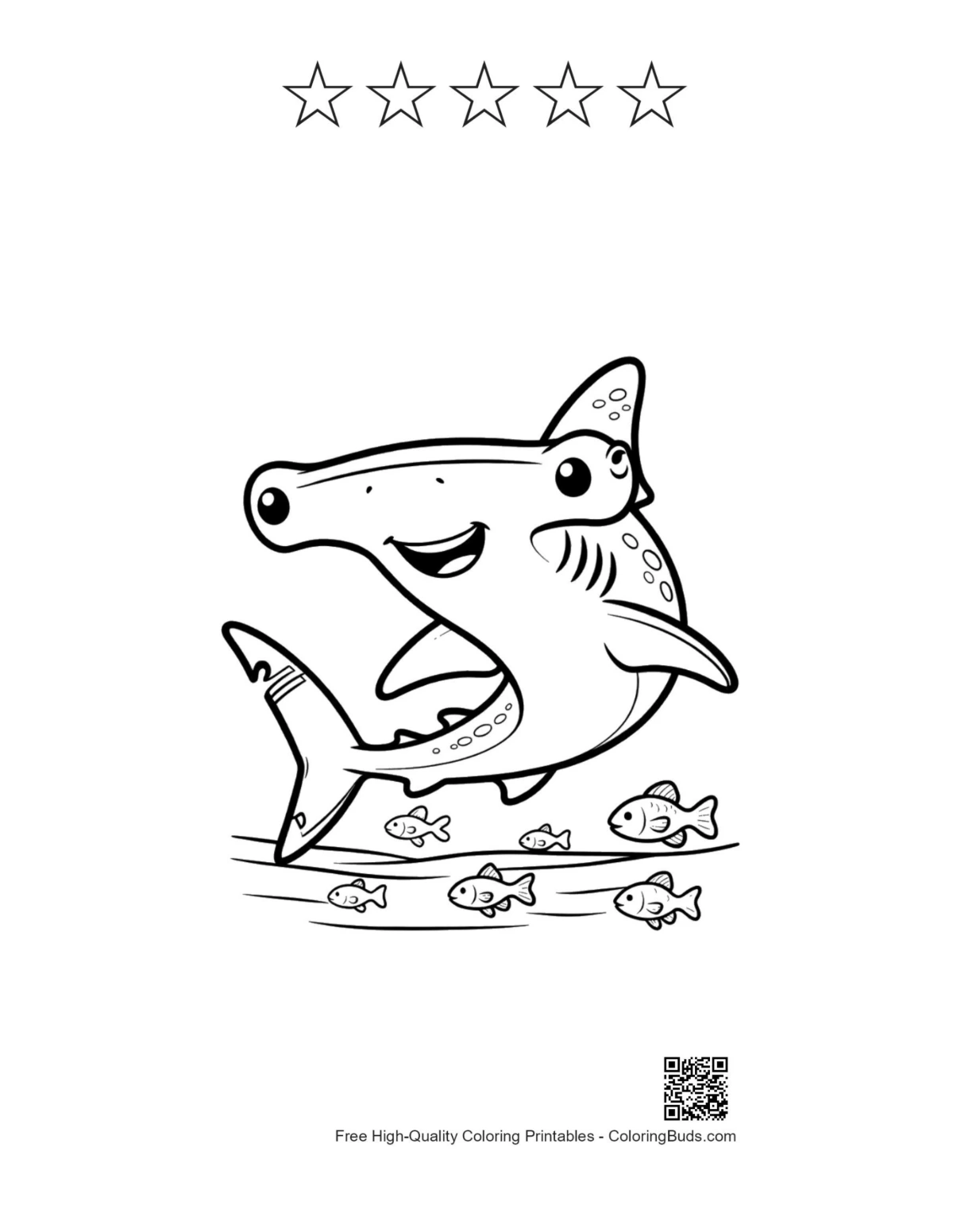 Hammerhead Shark printable with 5 stars outline