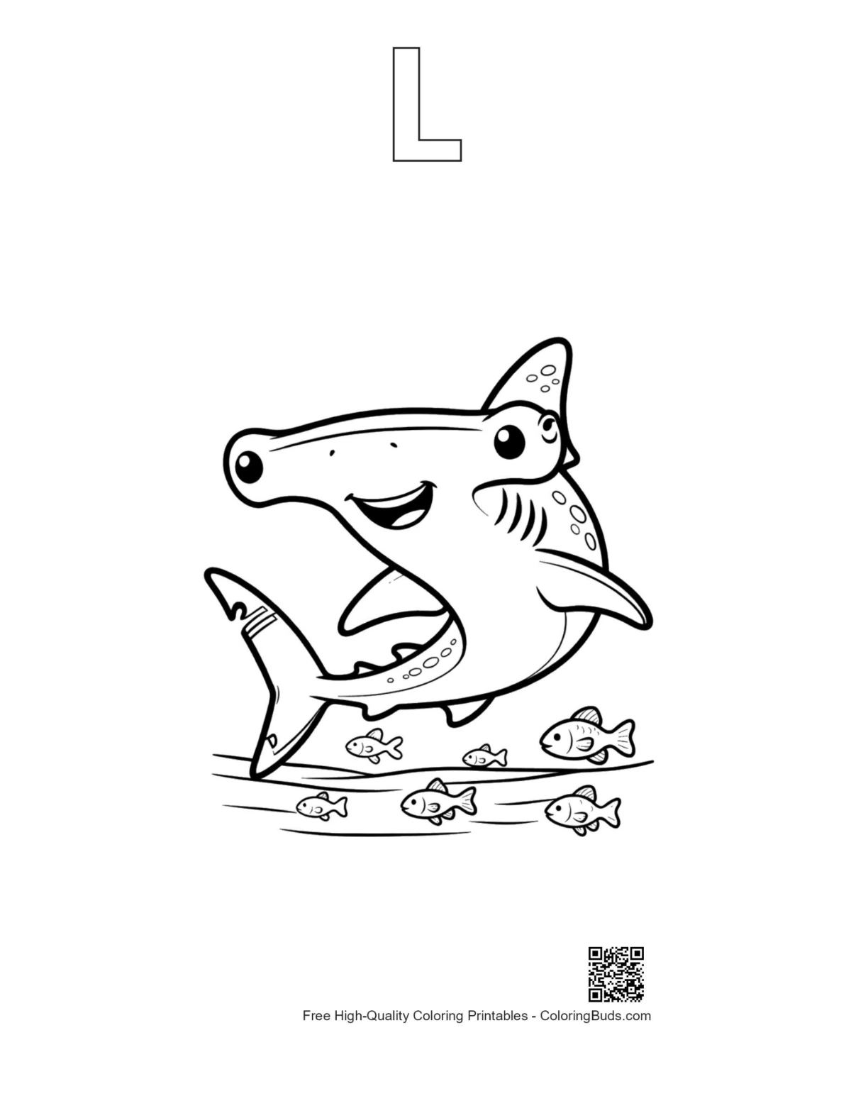 Hammerhead Shark coloring page alphabet L outline