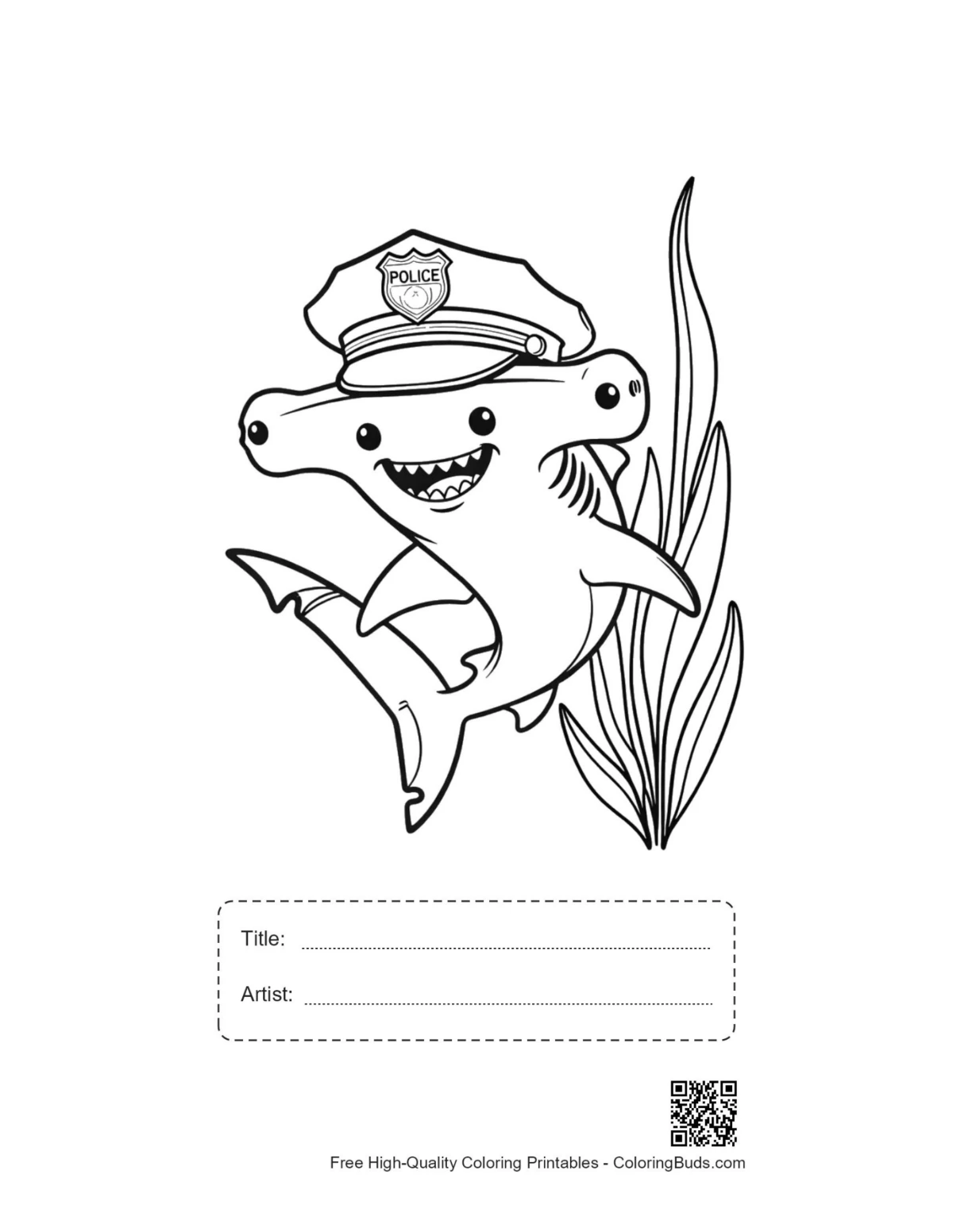 Printable hammerhead shark sailor hat with title box