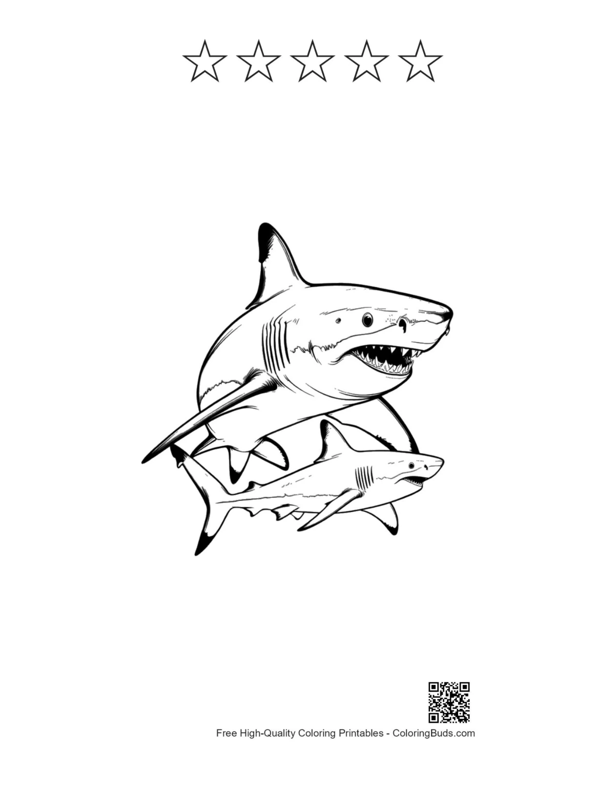 Mother great white shark printable with star outlines