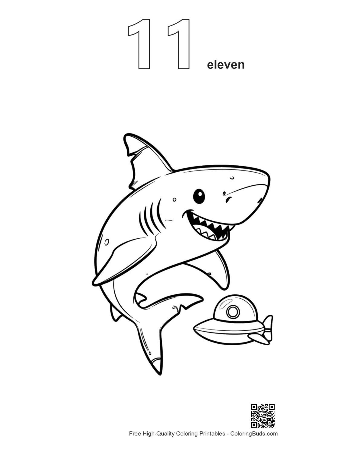 Shark ocean party number 11 outline printable