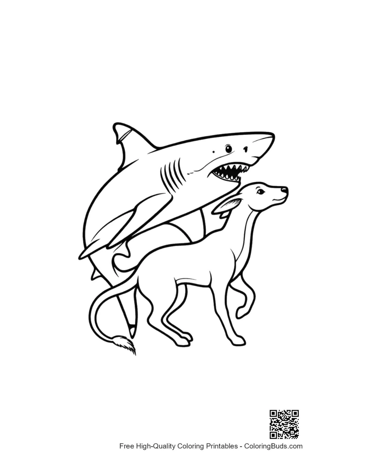Playful Great White Shark and Whippet line art
