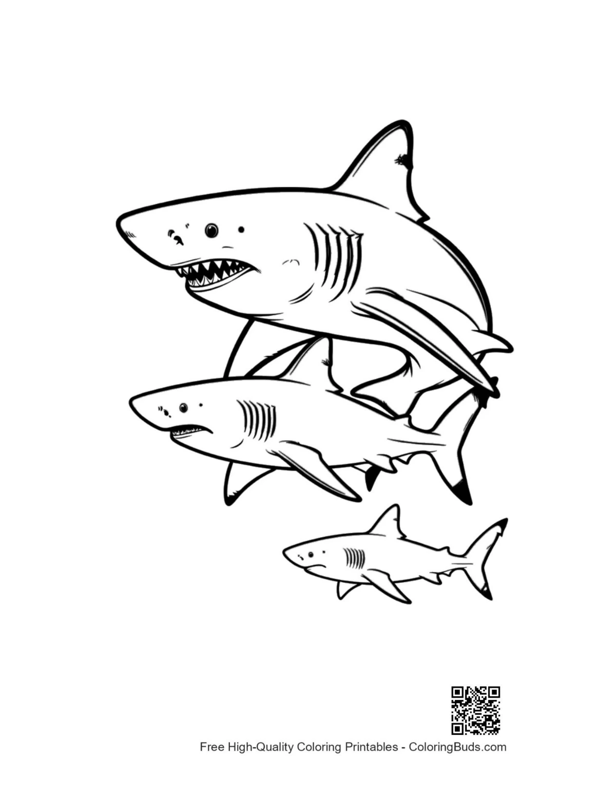 Playful great white sharks leaping in stack illustration