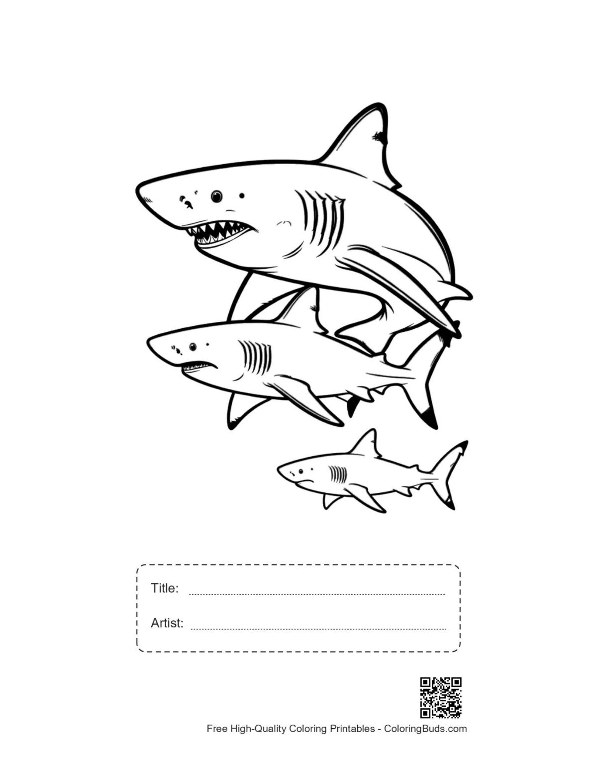 Printable playful sharks stack with title and artist space