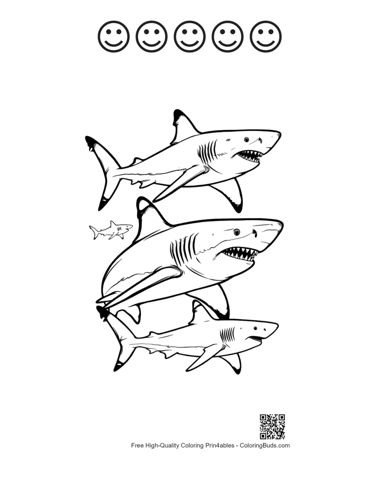 Sharks with happy face outlines printable