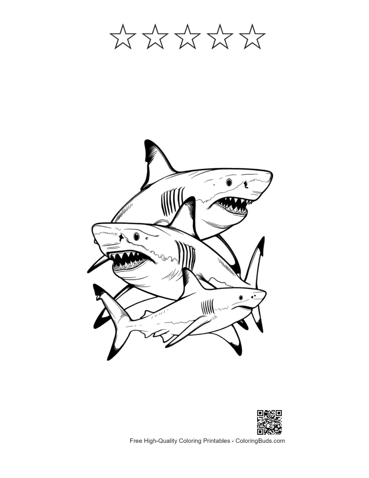 Stacked sharks with star outlines printable