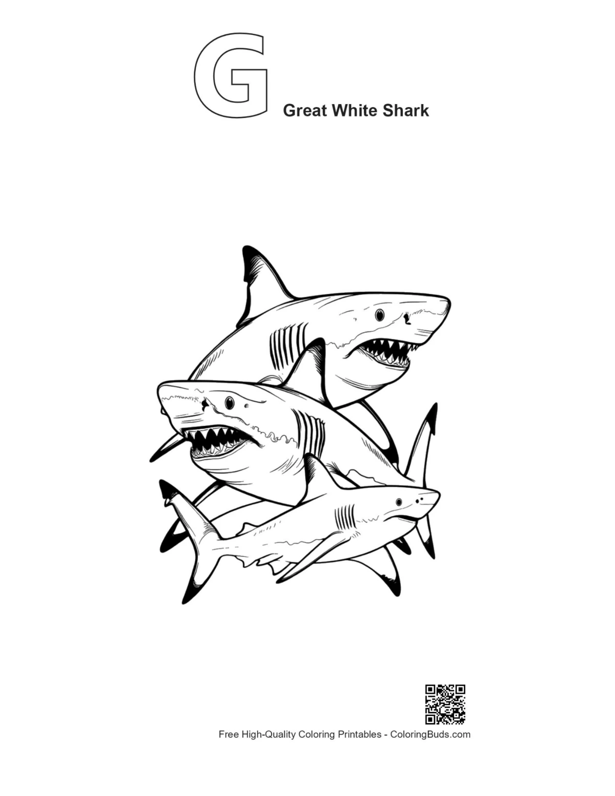 Sharks stack outline with letter G for coloring