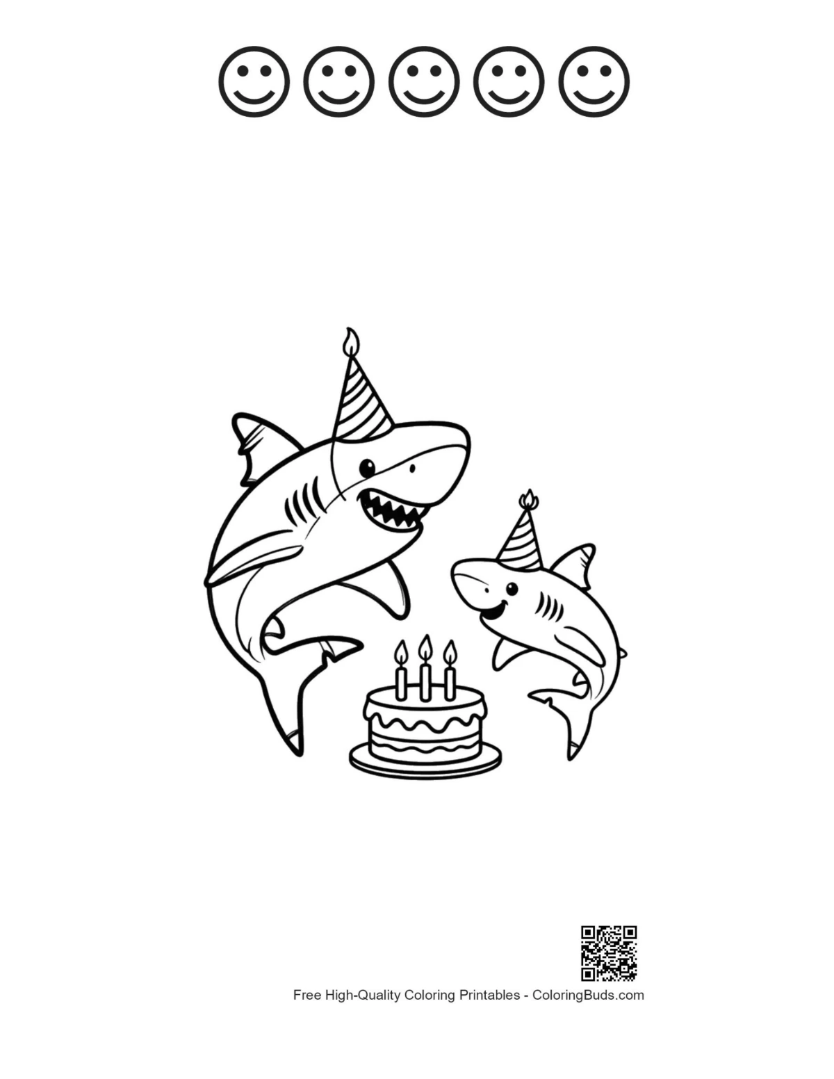 Printable shark birthday with happy face outlines