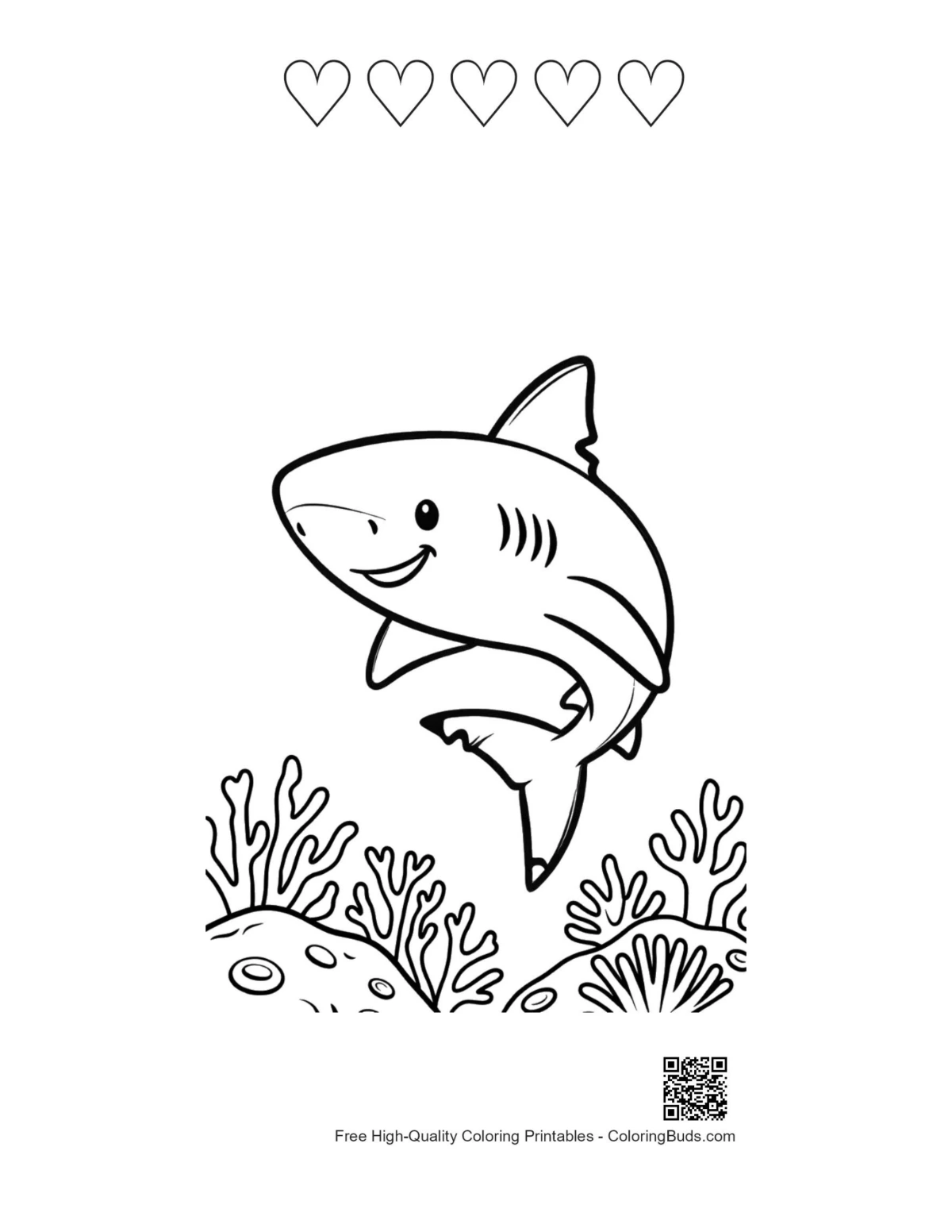 Undersea shark party 5 hearts outline