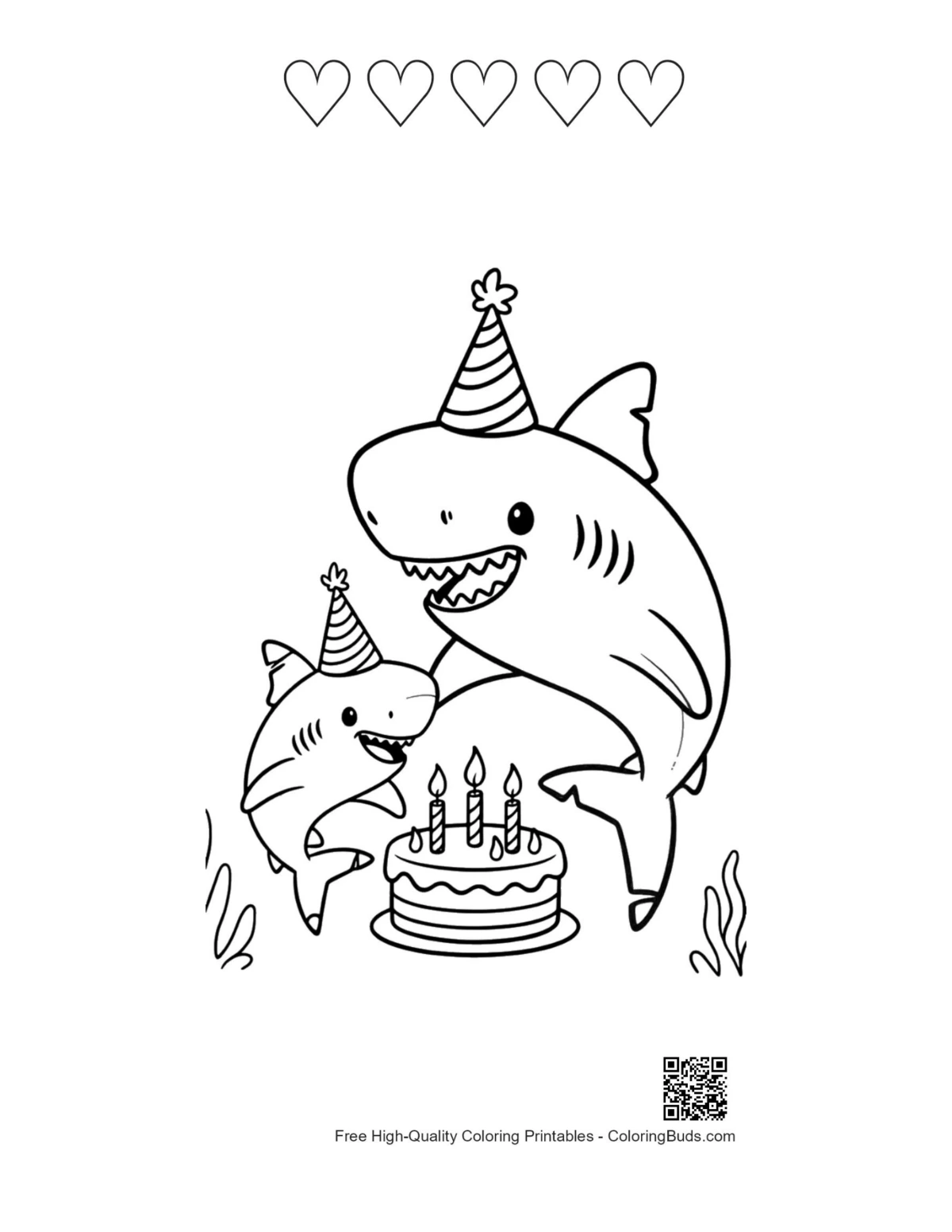 Great White sharks cake frosting with heart outlines printable