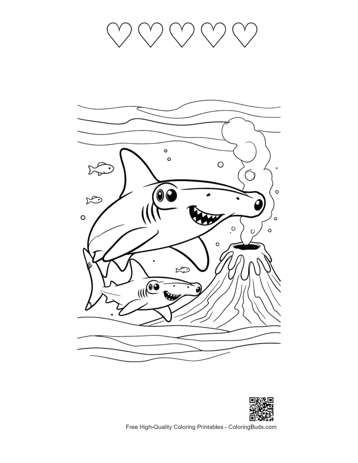 Hammerhead shark printable with heart outlines
