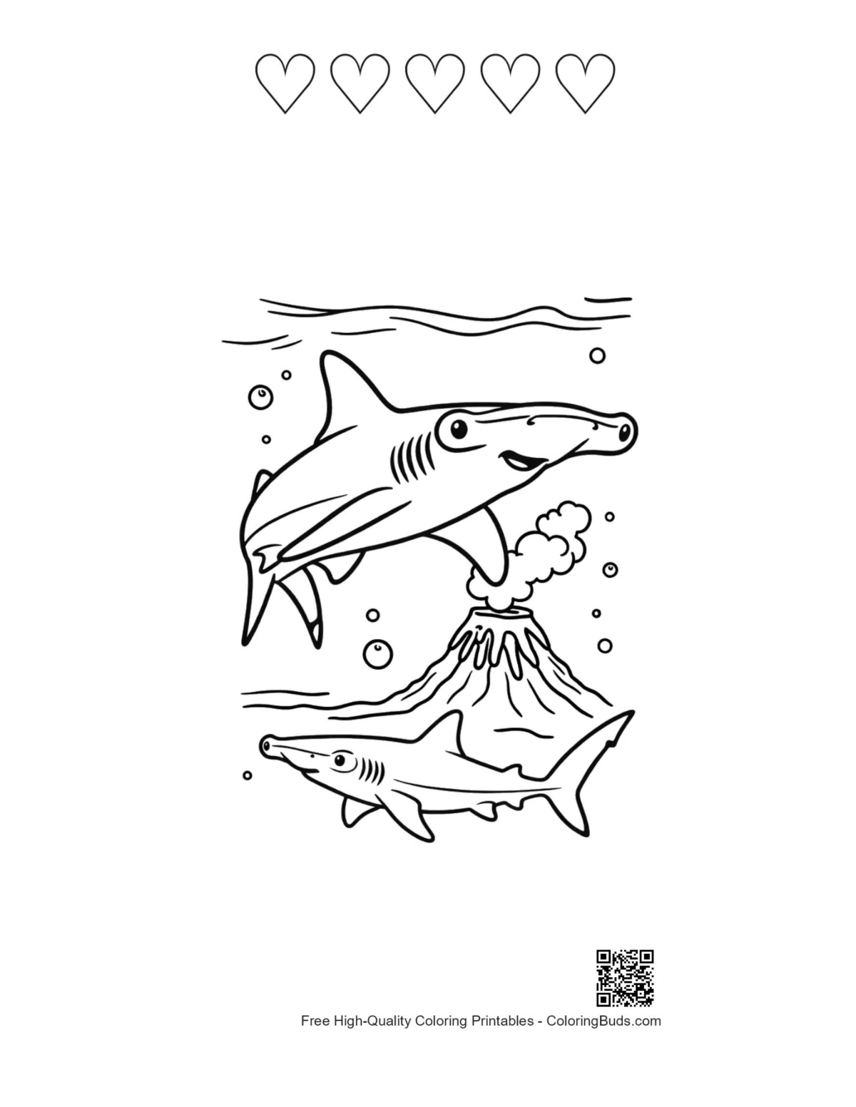 Hammerhead sharks racing vents with 5 heart outline printable
