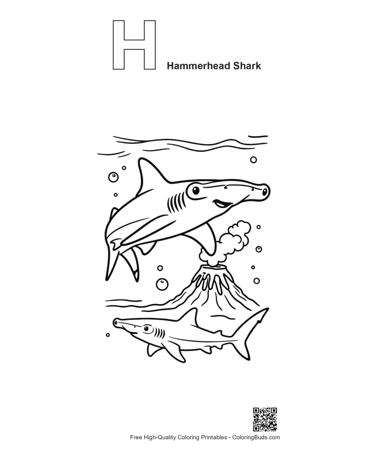 Outline alphabet H hammerhead sharks racing vents printable