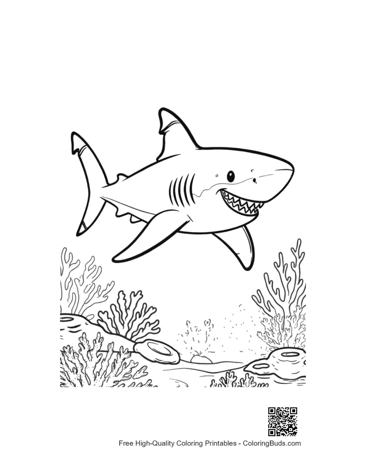 Friendly Great White Sharks undersea birthday printable coloring