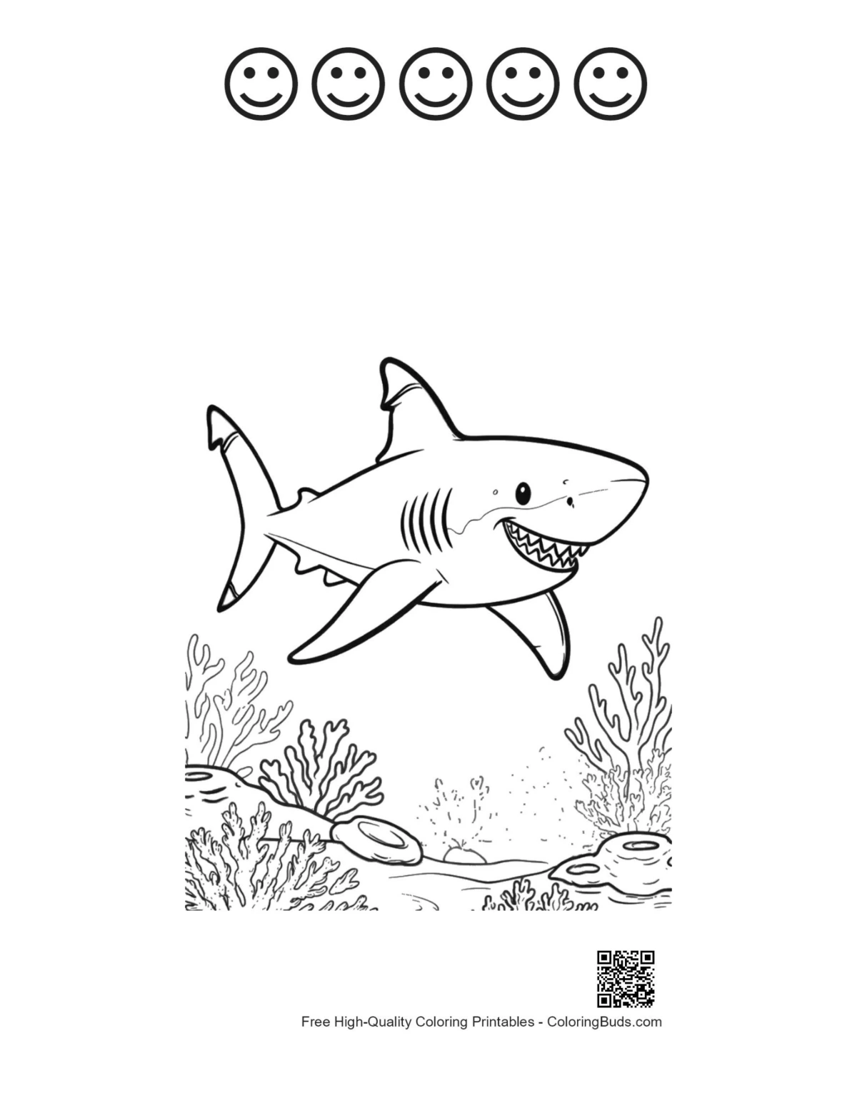 Sharks undersea party with 5 happy face outlines printable