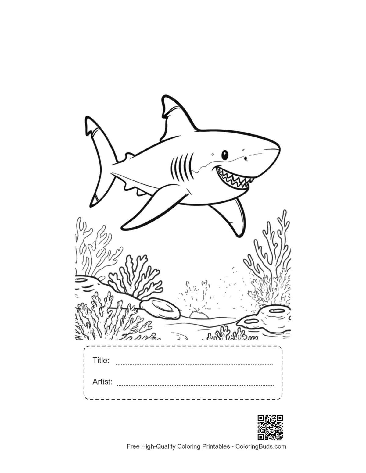 Undersea sharks birthday printable with title artist box