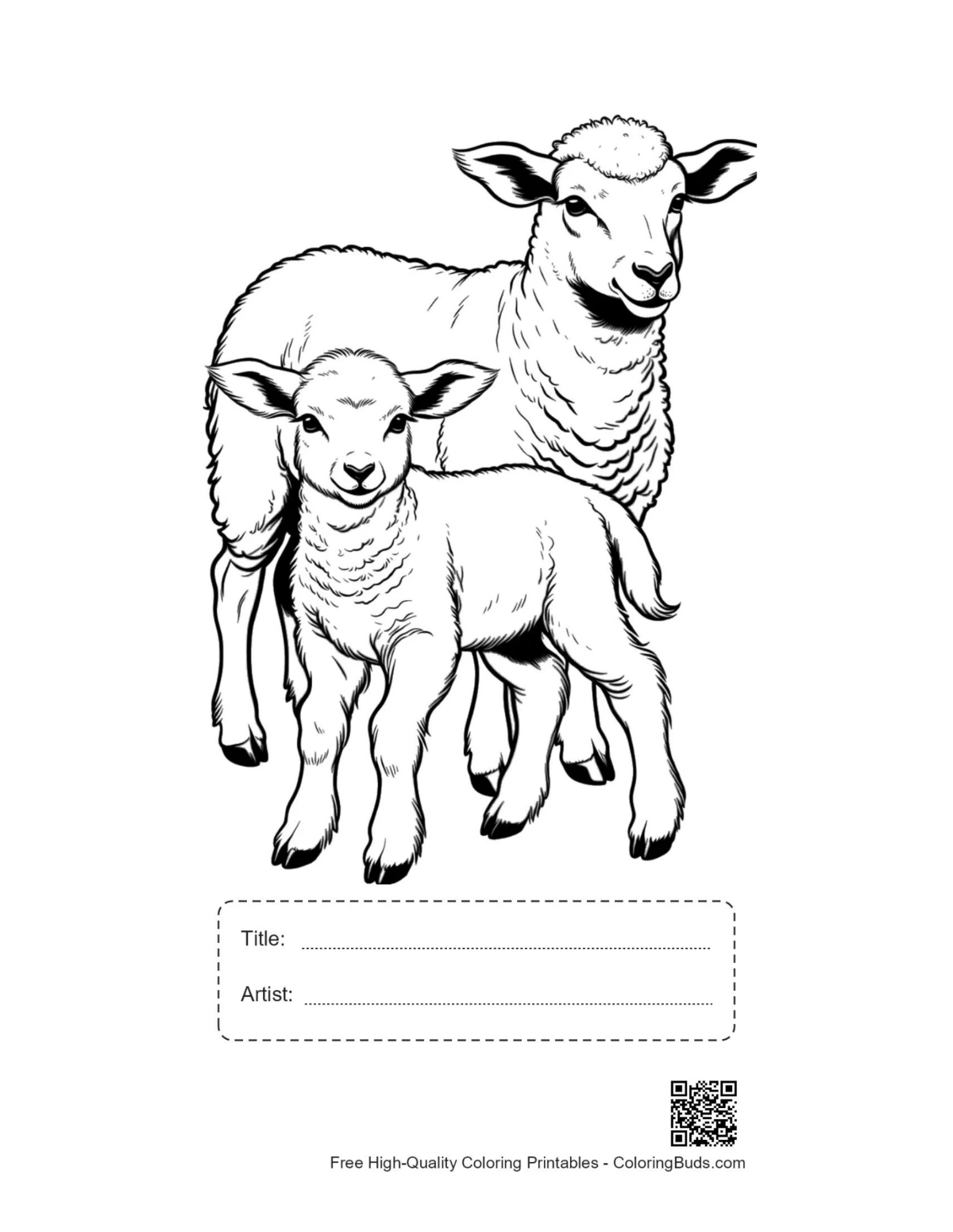 Mother sheep lamb printable with title box