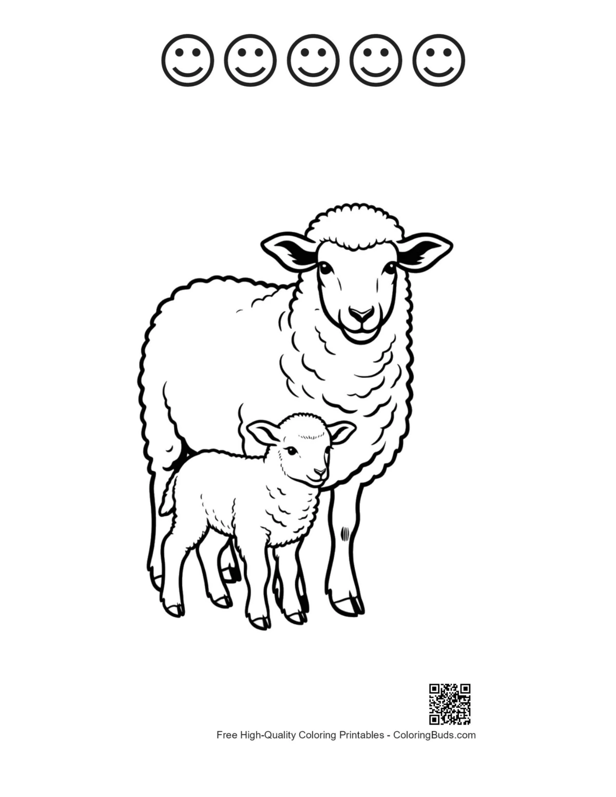 Happy face Woolly Sheep coloring page