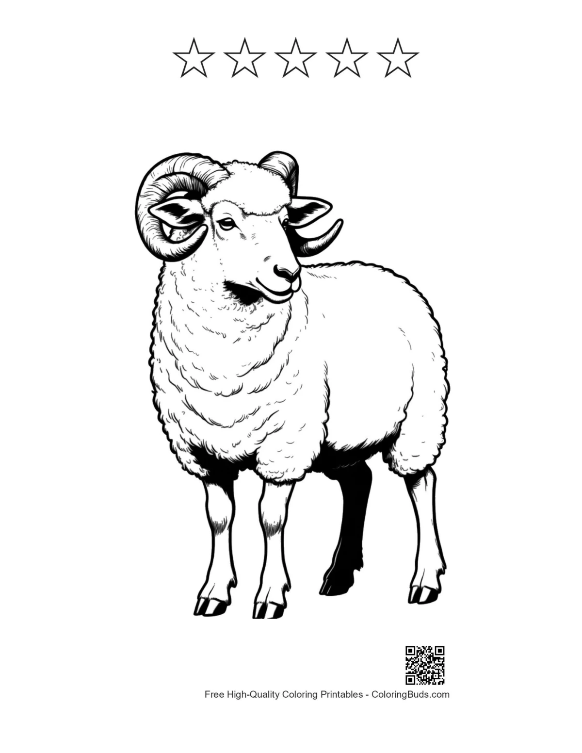 Woolly ram with 5-star outline printable