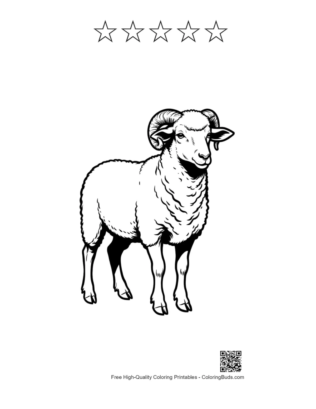 Woolly ram printable with 5 stars
