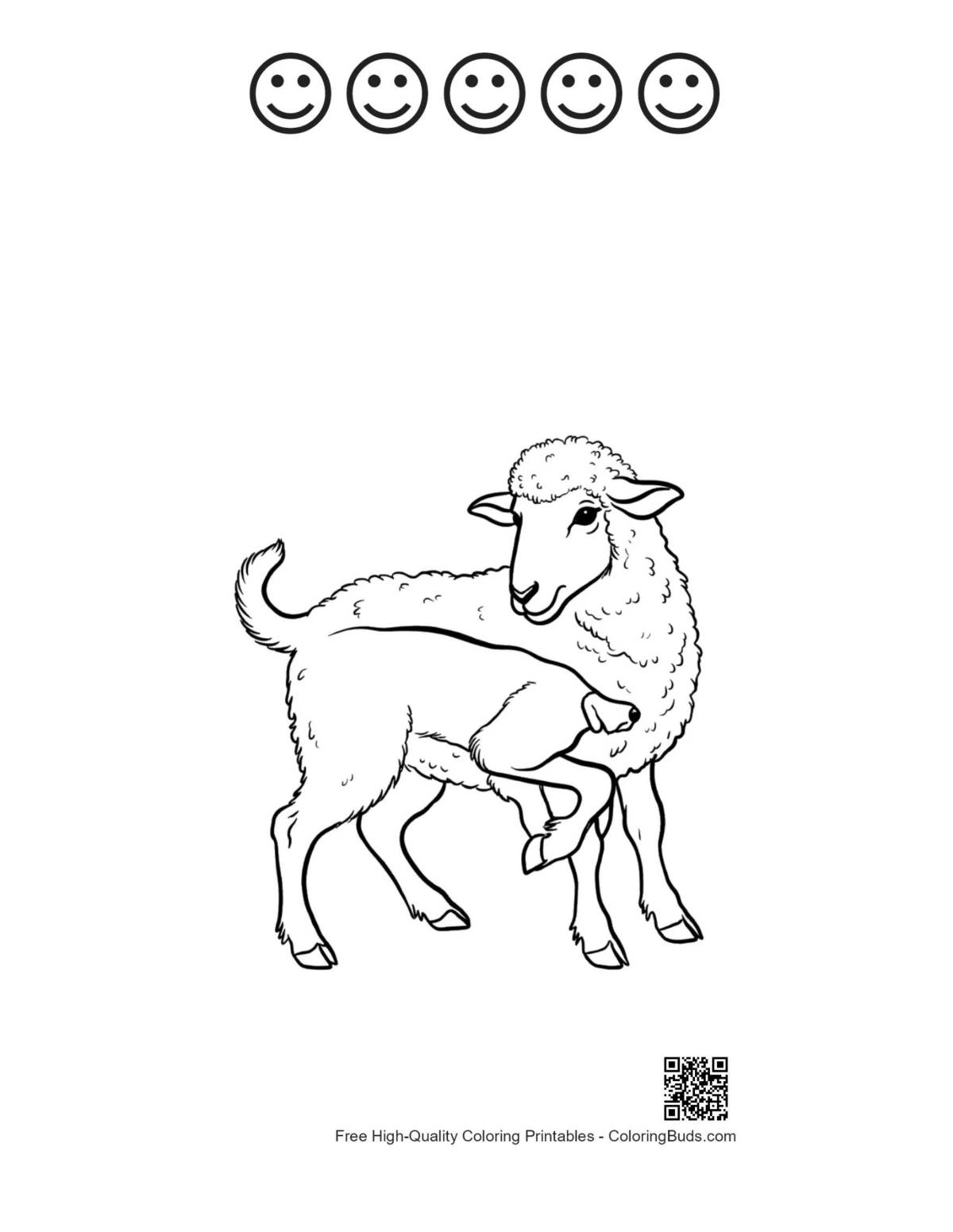 Woolly sheep happy face outline printable