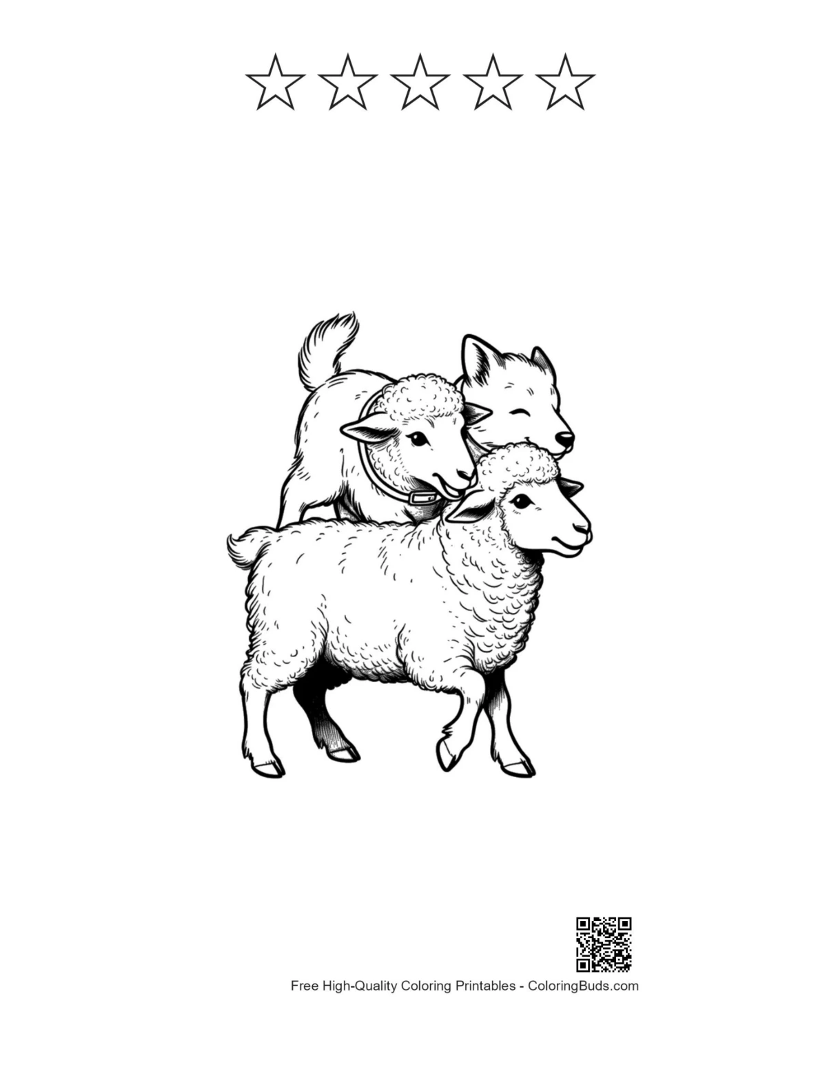 Printable Woolly Sheep with 5 stars outline