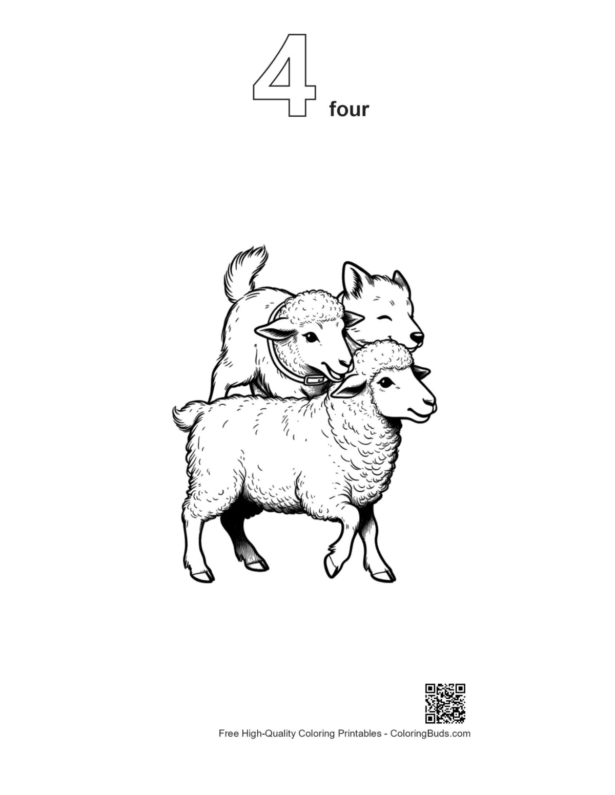 Woolly Sheep printable with number 4 outline
