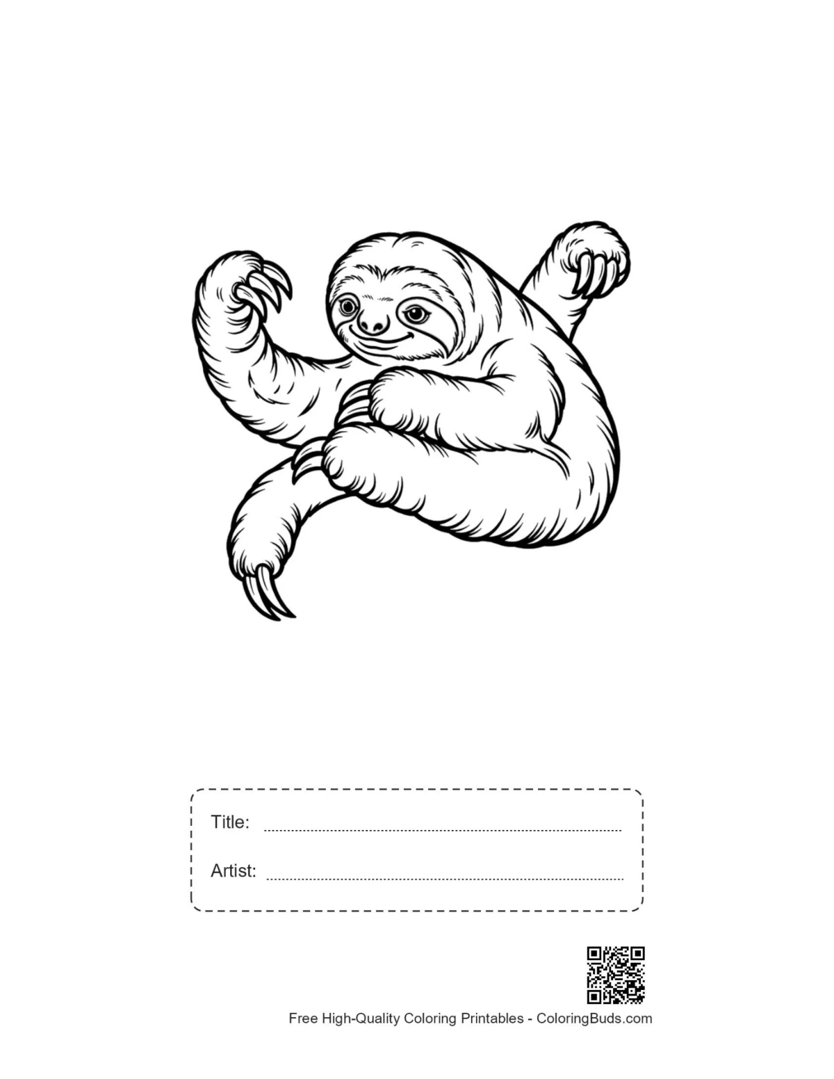 Three-toed sloth printable with title box