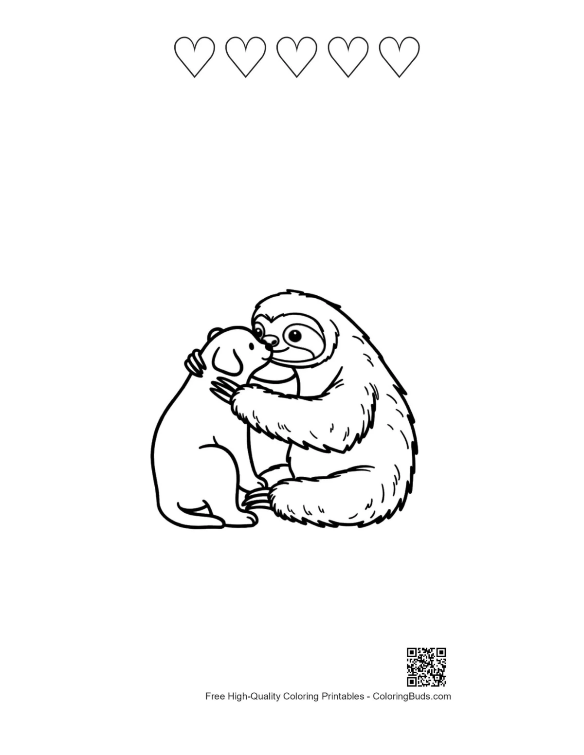 Sloth hugging puppy hearts printable sheet