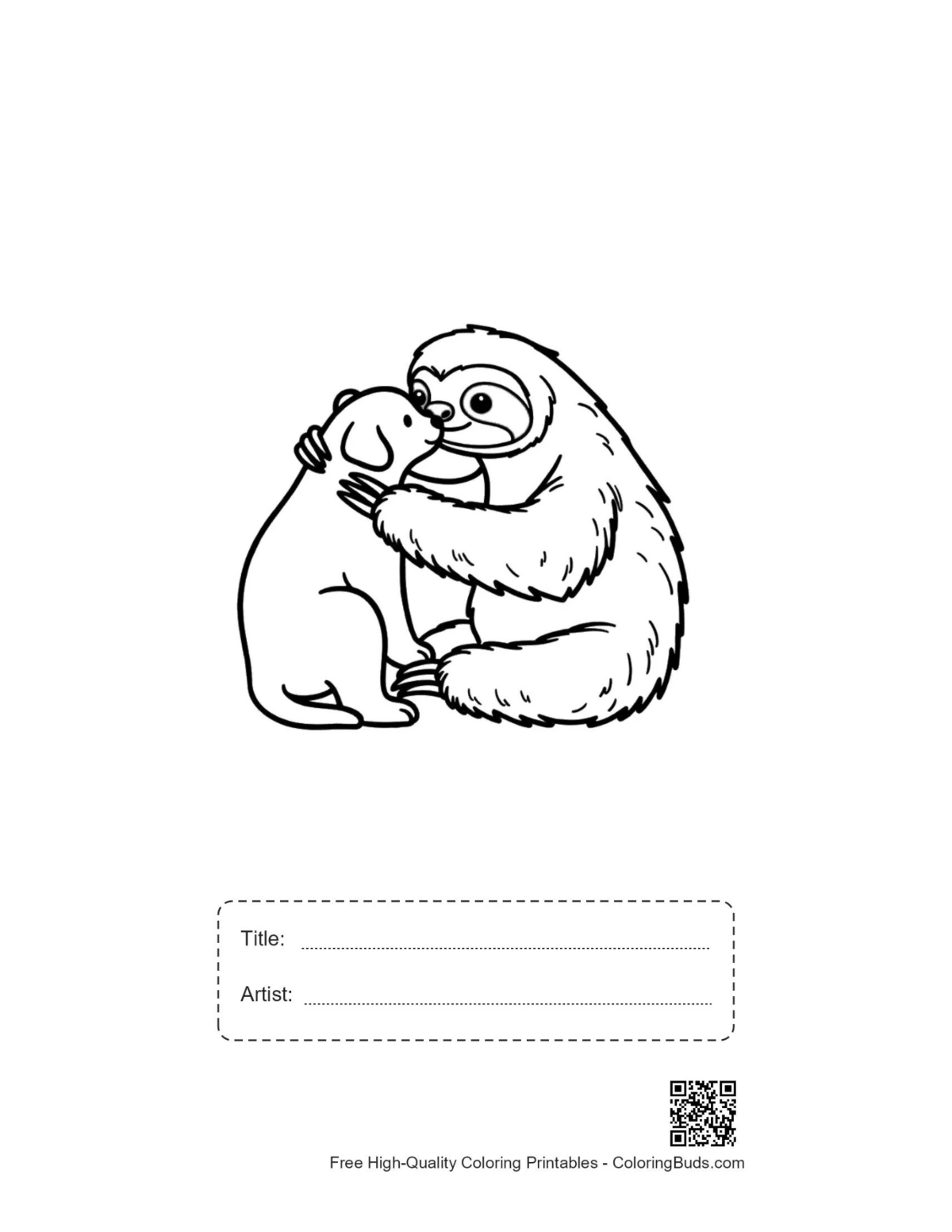 Three-toed sloth puppy printable with title box