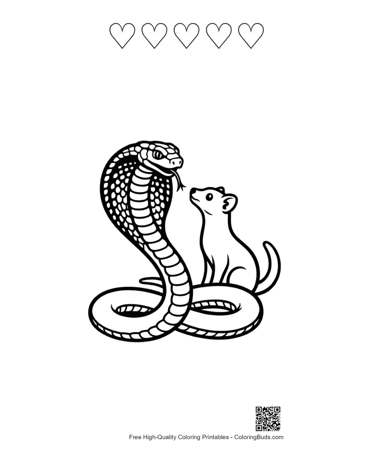 Cobra and ferret with heart outlines printable