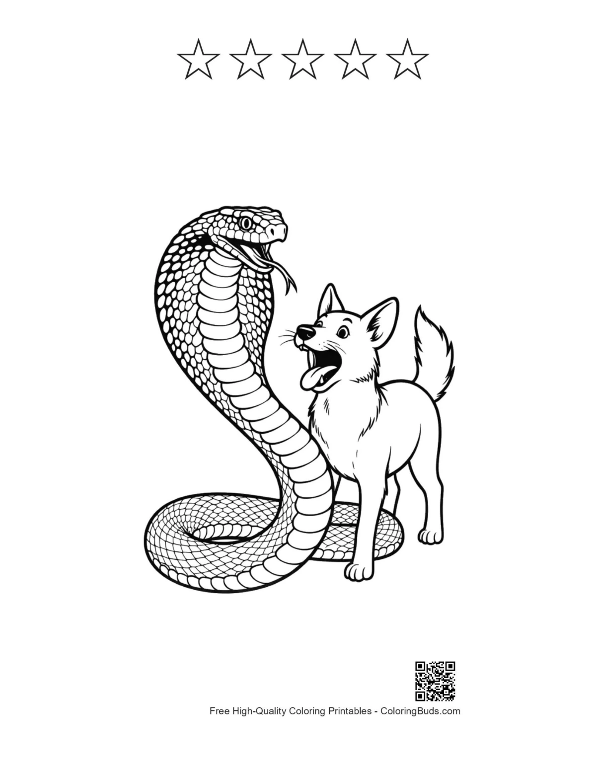 Cobra dog coloring with 5 star outlines