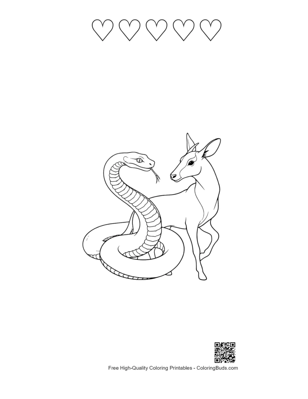 Python deer printable with 5 heart outlines