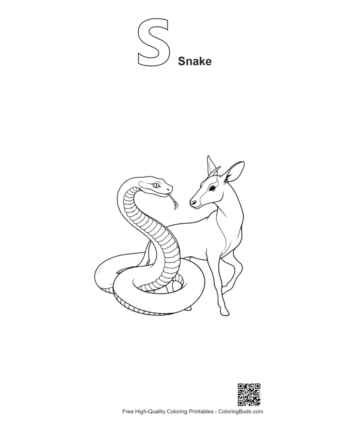 Python deer outline with alphabet S snake printable