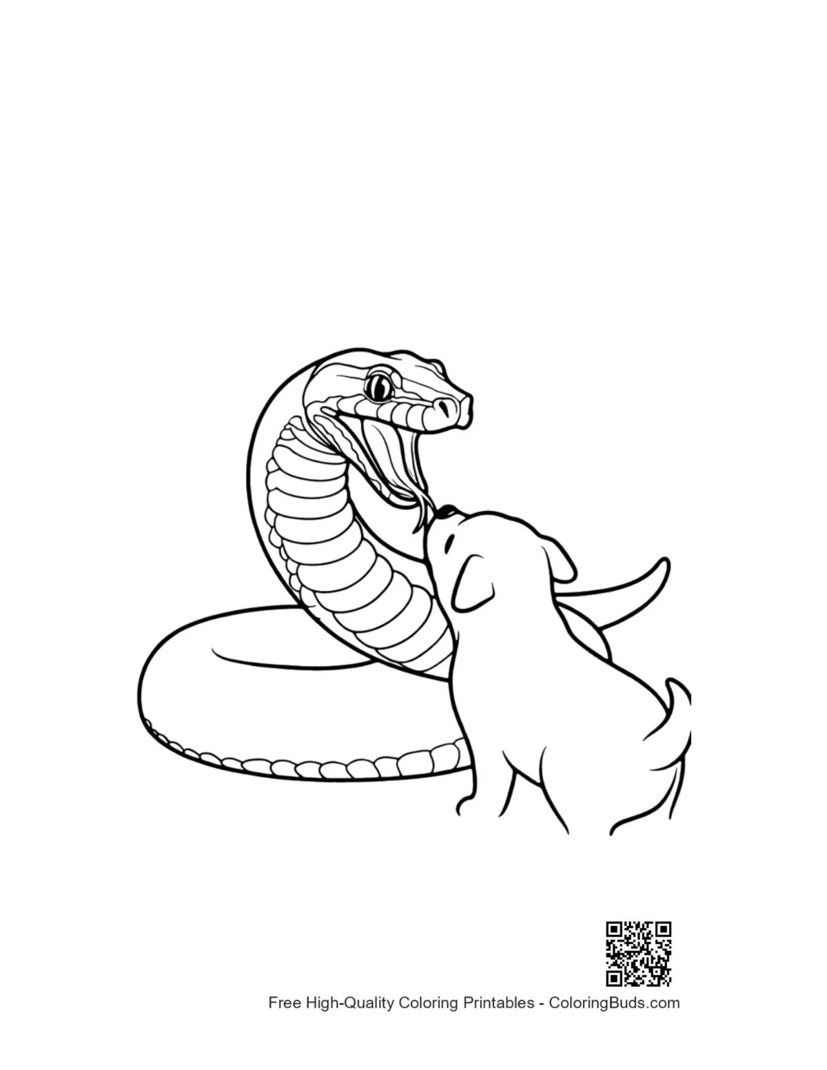 Cute curious puppy meets friendly python coloring page