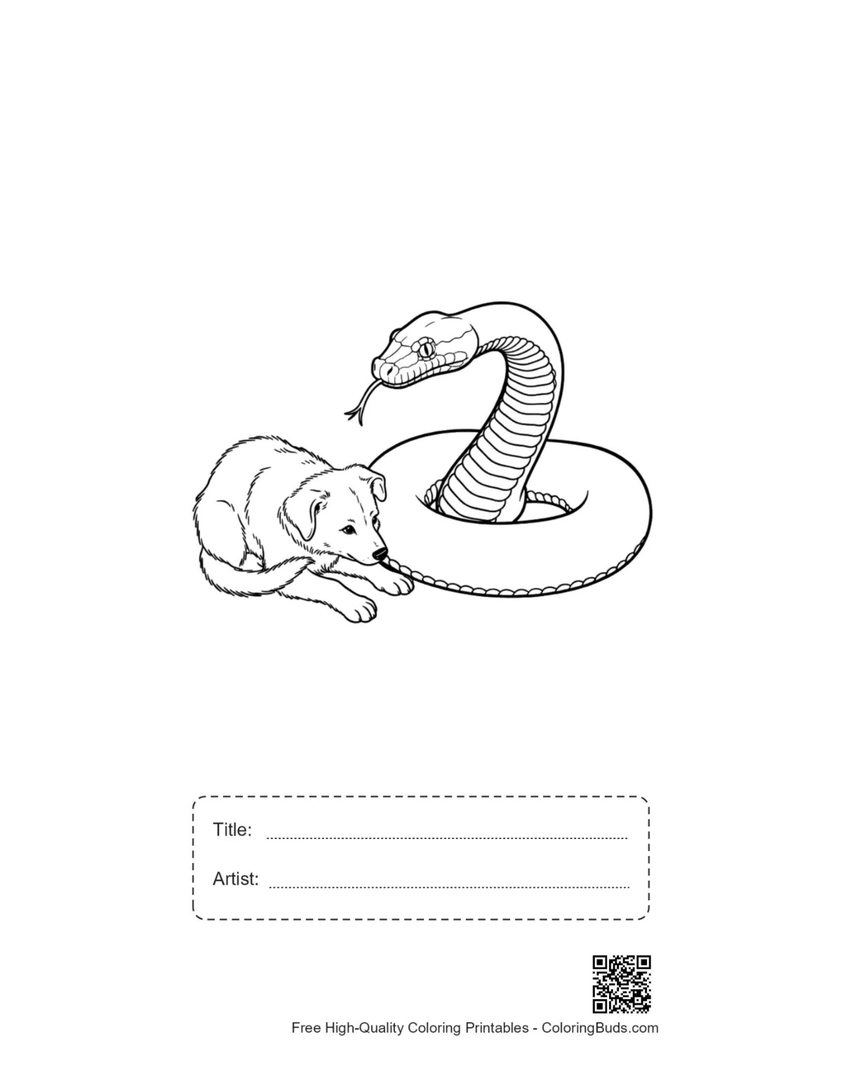 Curious puppy coiled python printable title box